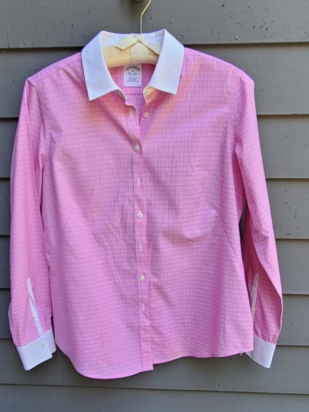 Brooks Brothers Pink White Check White Collar Cotton Button Down size 10P